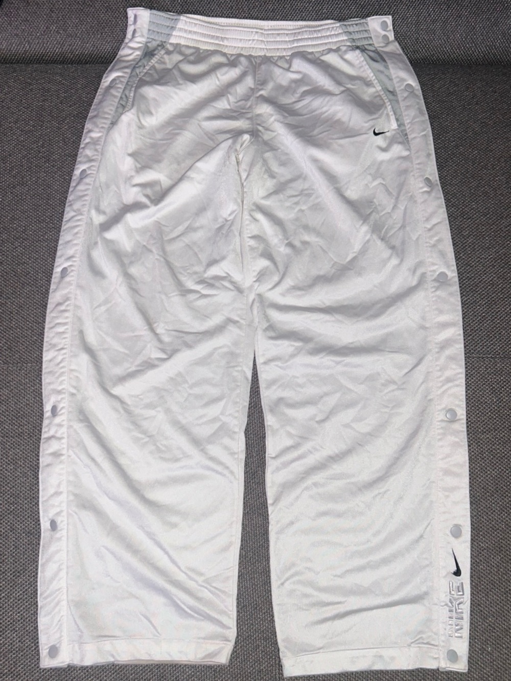 Rare 90s/00s Nike White Side-Snap Athletic Baggy Parachute Sweatpants